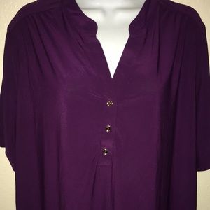 Plum top plus size gold buttons detail